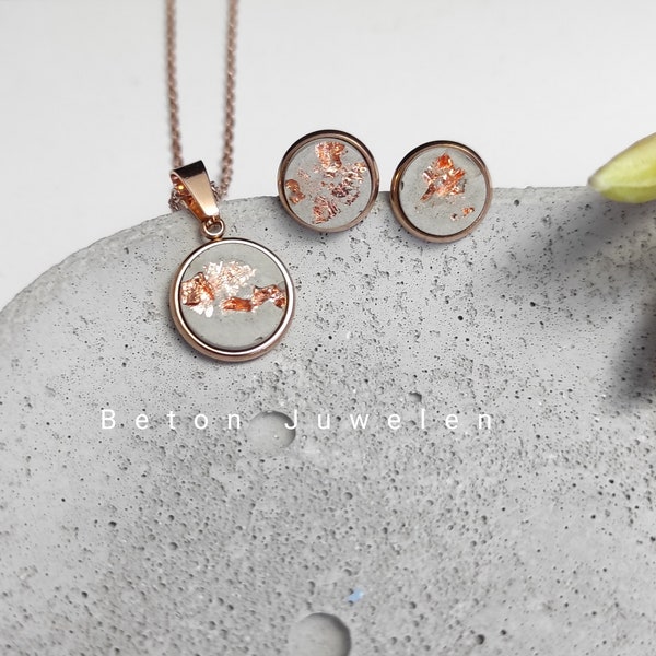 Beton Schmuck Set " Isabella"/Ohrstecker/Halskette/Edelstahl/ Roségold/Betonschmuck/ Beton Juwelen