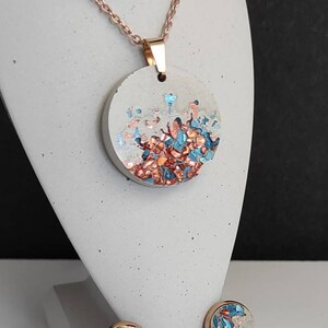 Concrete jewelry set Azura concrete jewelry/chain/handmade/earrings/medallion/concrete jewels/blue/copper decorated image 3