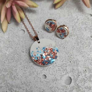 Concrete jewelry set Azura concrete jewelry/chain/handmade/earrings/medallion/concrete jewels/blue/copper decorated image 6