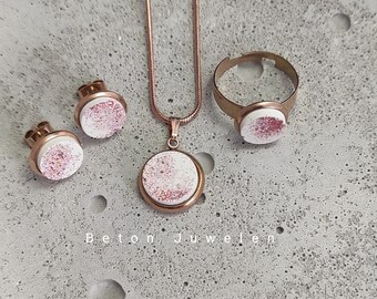 Beton Schmuck Set " Rosella "/Halskette/Ohrstecker/Edelstahl/ Roségold/Betonschmuck/ Beton Juwelen