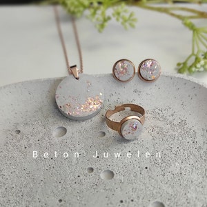 Concrete jewelry set "Rosella" in rose gold/ concrete necklace/ hoop earrings/ stainless steel/ pink glitter/ concrete jewelry/ concrete jewels
