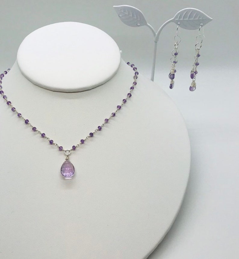 Sterling Silver Amethyst necklace Elegant Pink Amethyst gemstone necklace