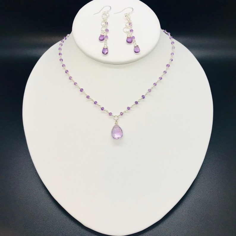 Sterling Silver Amethyst necklace Elegant Pink Amethyst gemstone necklace