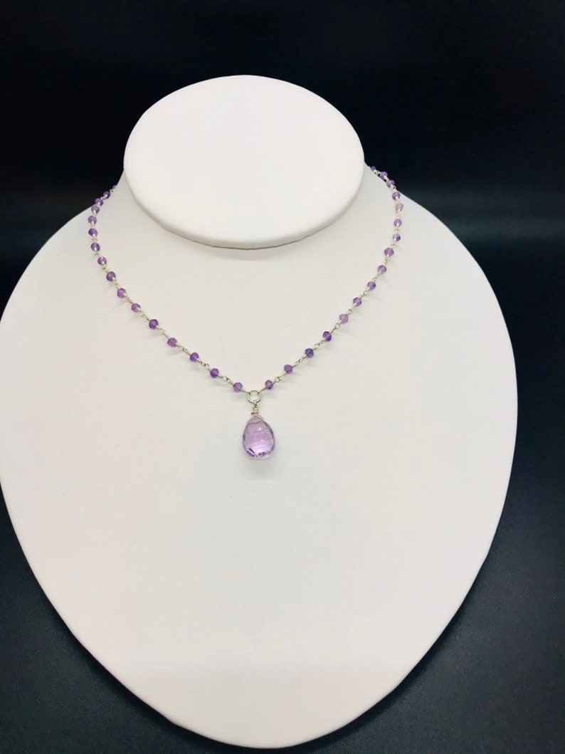 Sterling Silver Amethyst necklace Elegant Pink Amethyst gemstone necklace