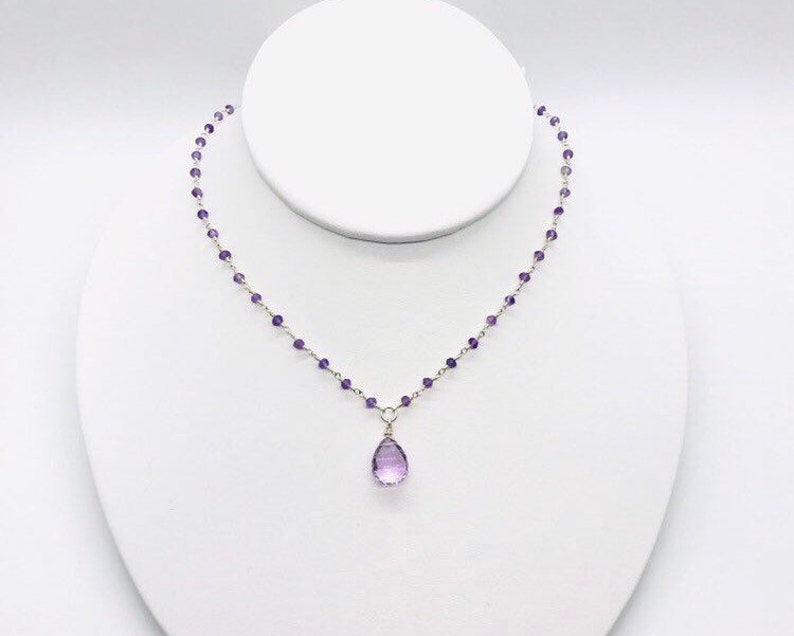 Sterling Silver Amethyst necklace Elegant Pink Amethyst gemstone necklace