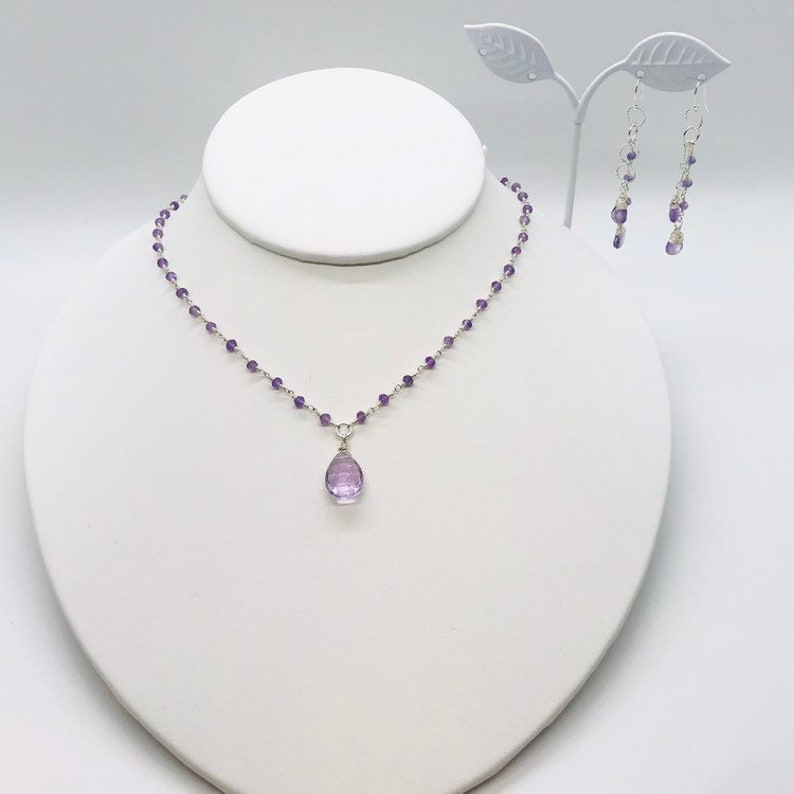 Sterling Silver Amethyst necklace Elegant Pink Amethyst gemstone necklace