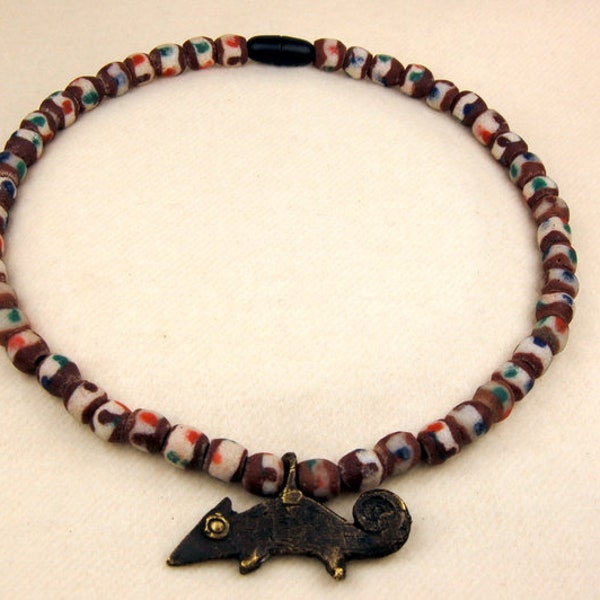 BURKINA FASO BOBODIOULASSO Bronze Chamäleon Ghana Krobo Beads