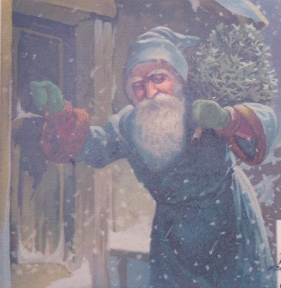 Santa Blue Robe 1900 Santa Blue Robe Knocks on Door Antique Vintage Christmas - Etsy