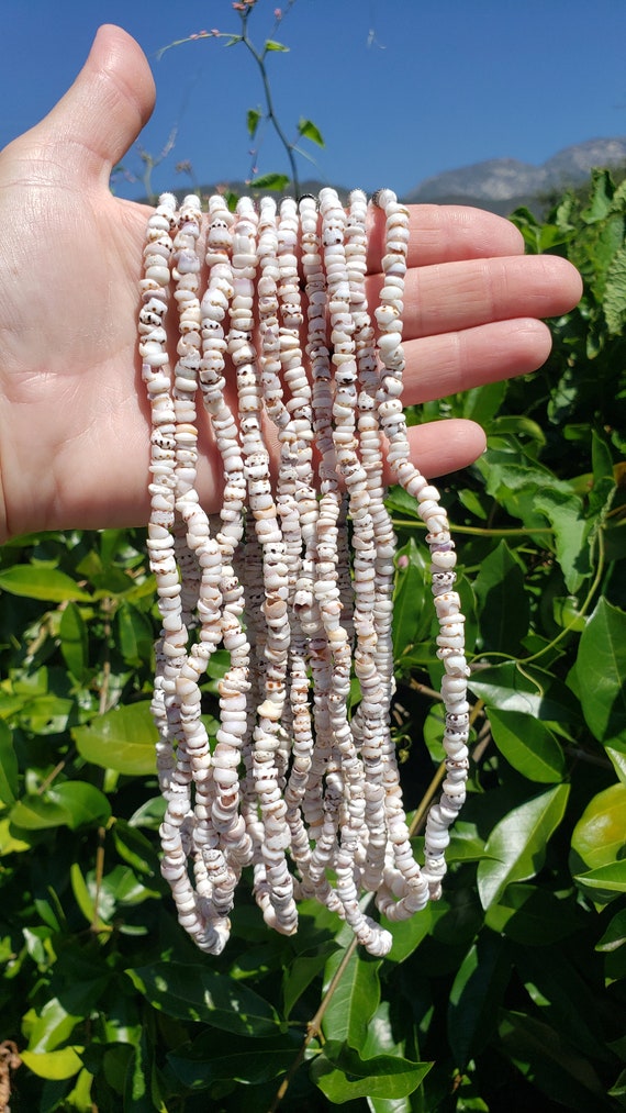 Tiger Brown & White Heishe Puka Shell Necklace - 5mm Handmade In Philippines (18")