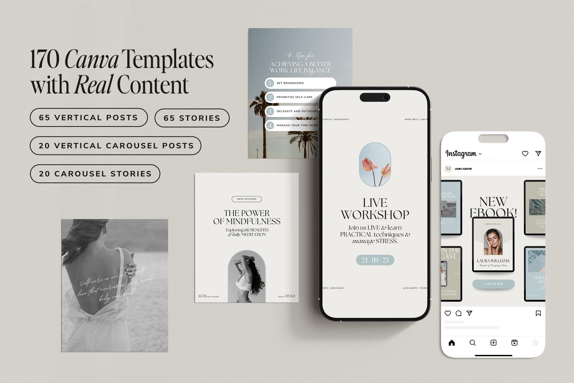 Wellness Instagram Templates for Coaching Business, Self Care & Mental ...