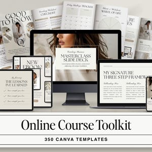 Life Coaching Templates Bundle | Neutral Online Course Toolkit, Elegant Canva Coaching Bundle, Life Coach Presentation & Marketing Templates