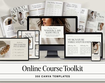 Life Coaching Templates Bundle | Neutral Online Course Toolkit, Elegant Canva Coaching Bundle, Life Coach Presentation & Marketing Templates
