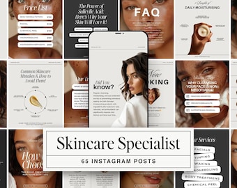 Minimalistische Hautpflege Social Media Templates: 65 Schwarz-weiße luxuriöse ästhetische vertikale Instagram-Posts für Kosmetikerin Beaty Salon Spa 2025