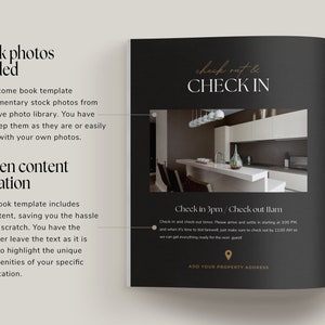 Editable AirBnb Welcome Book Template for CANVA with real content, Black and gold AirBnb Template Bundle, welcome sign, customisable AirBnb Template, Luxury Guest Book,  Vacation rental Host Manual Guidebook, Elegant Canva template with stock photos