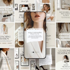 Plantillas elegantes de Instagram para coaches de vida, plantillas de redes sociales para coaches, paquete neutro de Instagram, contenido para redes sociales con fotos (2025)