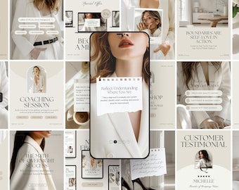 Elegant Life Coach Instagram Templates, Social Media Templates for Coaches, Neutral Instagram Bundle, Social Media Content with Photos 2025