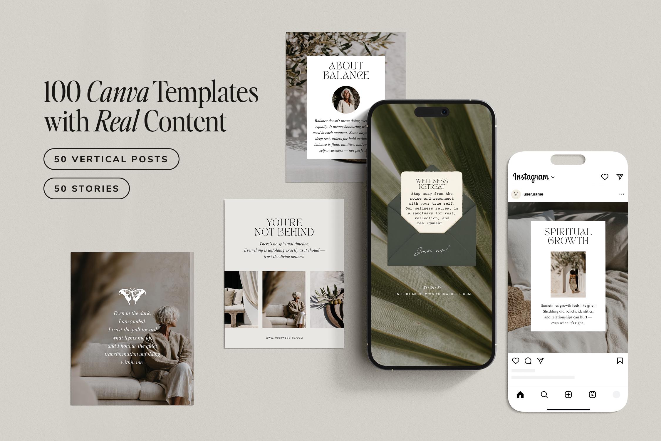 Holistic Wellness Instagram Templates Bundle: Calm Minimalist Social ...