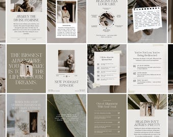 Wellness Instagram Templates Bundle, Social Media Templates, Instagram Feed Posts and Stories, Canva Social Media Branding Kit