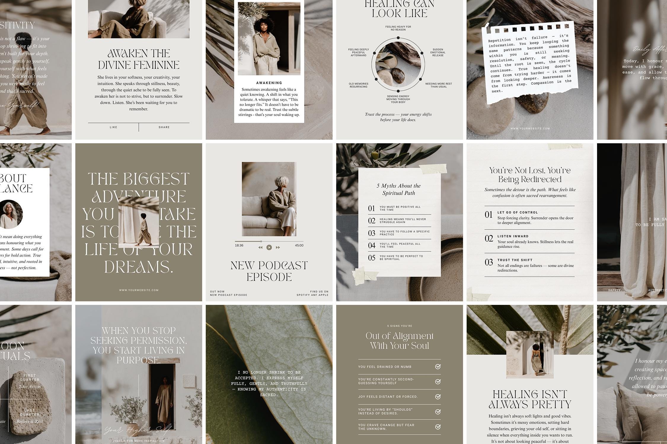 Holistic Wellness Instagram Templates Bundle: Calm Minimalist Social ...