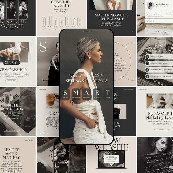 Lux Social Media Templates for Life Coaches, Luxury Instagram Templates, Mindset Coach Instagram Bundle, Productivity & Motivation Content.