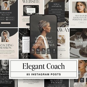 Pacchetto di modelli eleganti per i social media: 85 post Instagram neutri ed estetici di lusso per life coach, aziende e creatori / Design verticale 2025