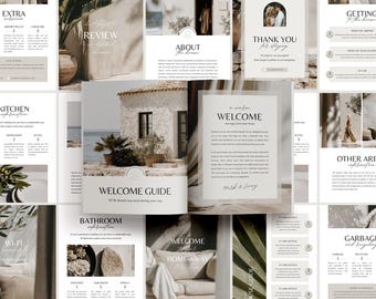 Airbnb-Willkommensbuch-Vorlage an der Küste: Druckbarer minimalistischer Villa-Gästebuch-Führer für Ferien am Meer | Bearbeitbare CANVA-Vorlage