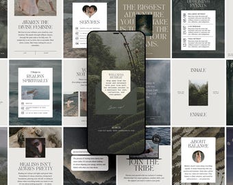 Spiritual Coach Instagram Templates, Holistic Wellness Coaching Instagram Posts & Stories, Mystical Muted Earthy Social Media Content Bundle