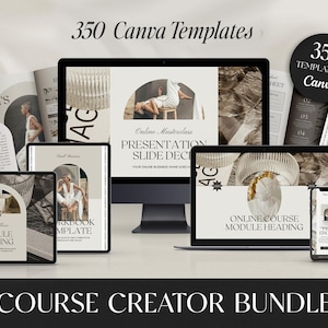 Course Creator & Coaching template BUNDLE for Canva: Workbook and Ebook Templates, Webinar Slide Deck and Social Media Course Mock-ups.
