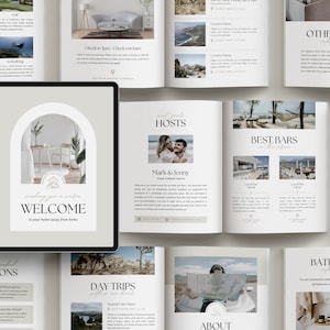 May include: A welcome guide for guests staying at a holiday rental. The guide includes information about the hosts, local bars, day trips, and other areas of interest. The guide is designed to help guests make the most of their stay.