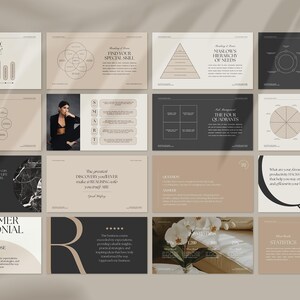 May include: A presentation slide deck with a minimalist design featuring a variety of charts and diagrams. The slides cover topics such as healthy morning routines, finding your special skill, Maslow's hierarchy of needs, the stress cycle, the four quadrants, and the wheel of life.