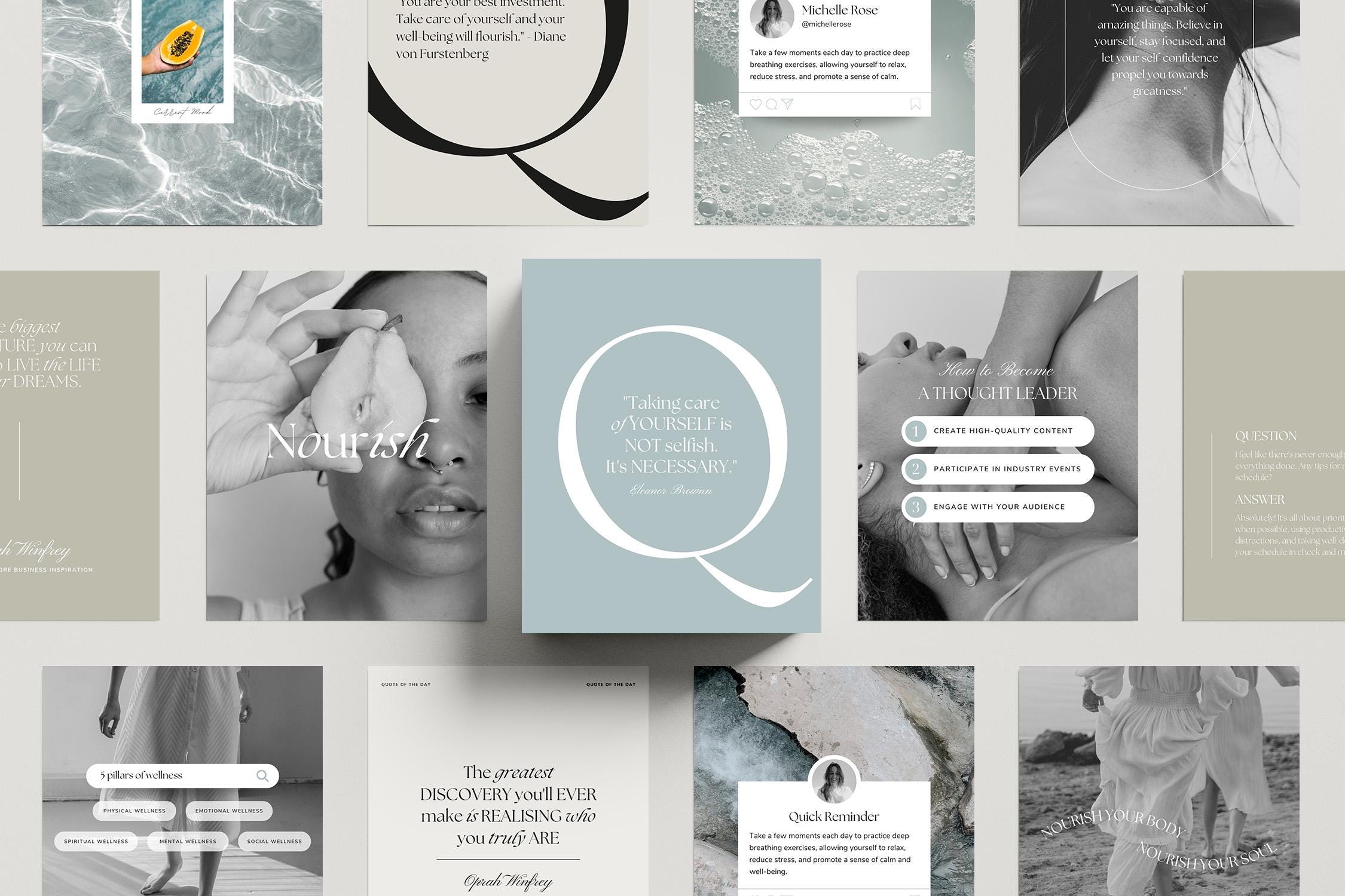 Wellness Instagram Templates for Coaching Business, Self Care & Mental ...