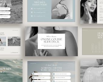 Masterclass Slide Deck Template, Health and Wellness Coach Presentation Template, Self Care Online Course Slides, Canva Webinar Template.