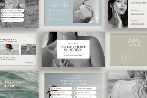 Masterclass Slide Deck Template, Health and Wellness Coach Presentation Template, Self Care Online Course Slides, Canva Webinar Template.