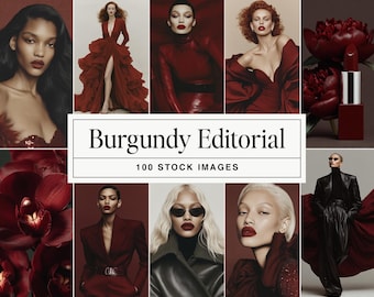 Burgundy Aesthetic Stock Photos: Luxe Fashion Editorial Beauty Images for Instagram Branding & Social Media Content, Digital Download JPG
