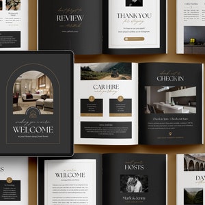 AirBnb Welcome Book Template CANVA | Elegant Airbnb House Guide | Black and Gold Airbnb Guidebook | VRBO Guest Book | Luxury Vacation Rental