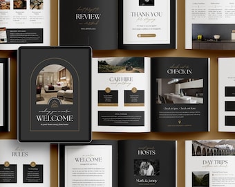 AirBnb Welcome Book Template CANVA | Elegant Airbnb House Guide | Black and Gold Airbnb Guidebook | VRBO Guest Book | Luxury Vacation Rental