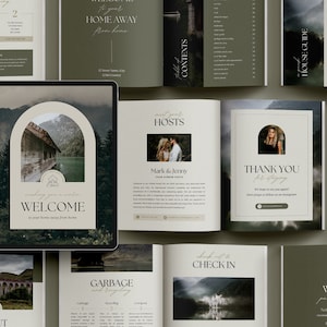 AirBnb Welcome Book Template for CANVA | Olive Green AirBnb Guest Book | AirBnb Template | Cabin Guest Book | Lake House Host Welcome Guide