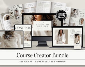 Online Course Template Bundle: Elegant White Webinar Masterclass Presentation Marketing Toolkit for Life Coaches & Course Creators | CANVA