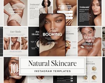 Skincare Instagram Templates: Canva Social Media Posts & Stories for Esthetician, Skin Therapist, Beauty Salon, Med Spa and Wellness Coach