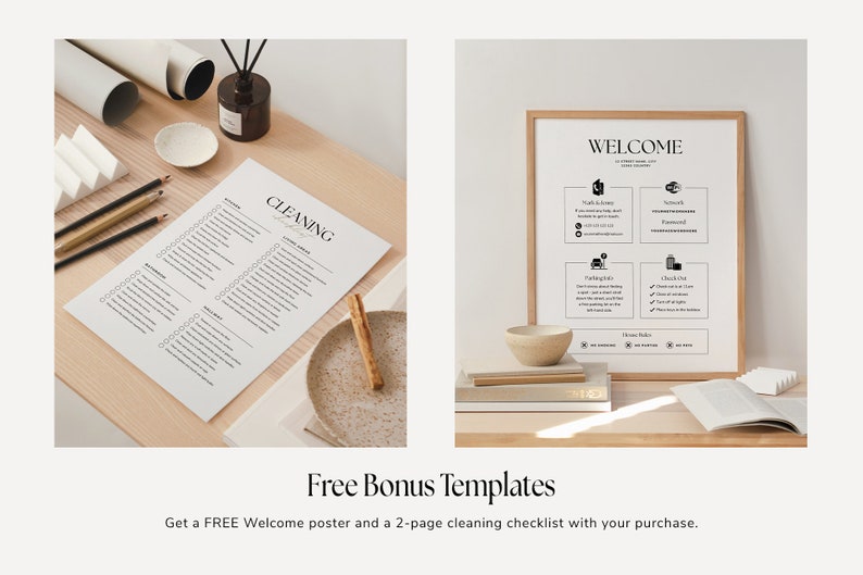 Editable AirBnb Welcome Book Template for CANVA with real content, Black and gold AirBnb Template Bundle, welcome sign, customisable AirBnb Template, Luxury Guest Book,  Vacation rental Host Manual Guidebook, Elegant Canva template with stock photos
