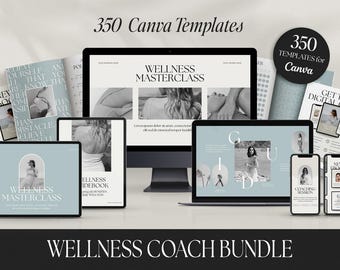 Health & Wellness Course Template Bundle | Canva Templates for Health Coaches | Wellness Coaching Tools, Masterclass and Online Course Kit