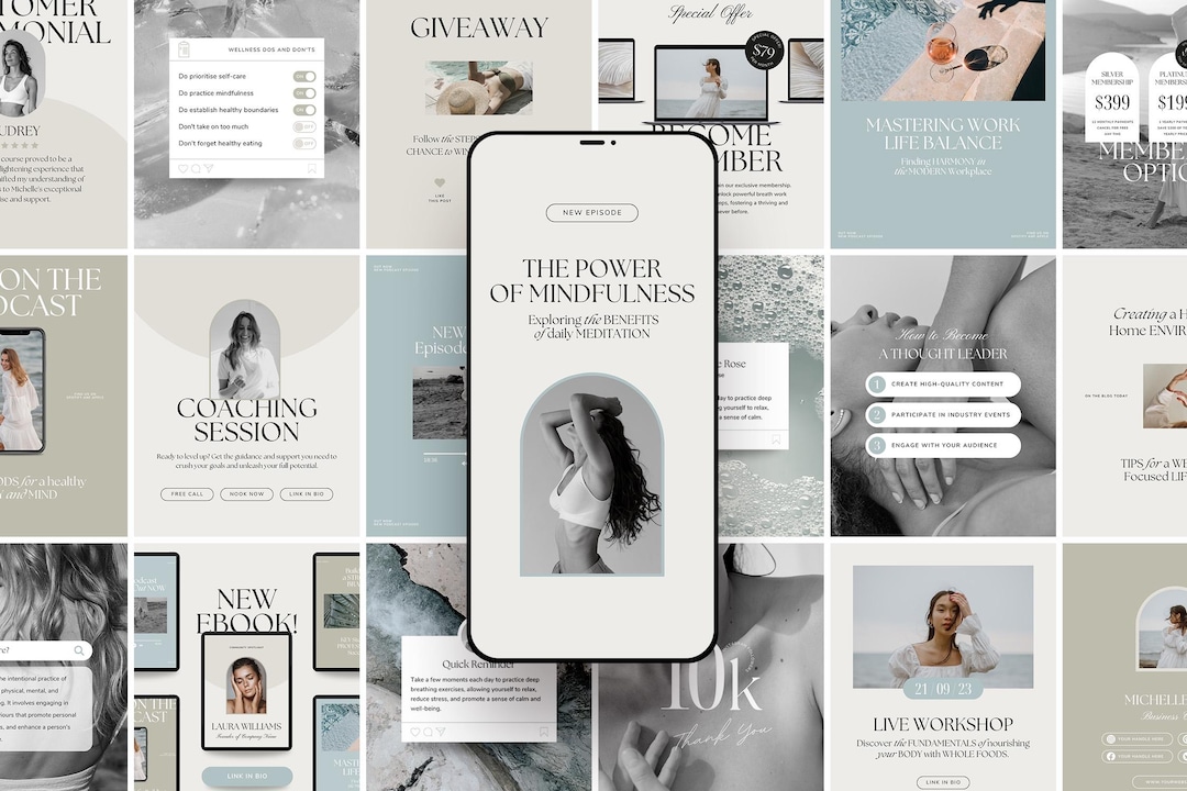 Wellness Instagram Templates for Coaching Business, Self Care & Mental ...