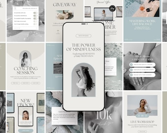 Wellness Instagram Templates for Coaching Business, Self Care & Mental Health, CANVA Social Media Bundle, Done for You Content, 2025 Updated