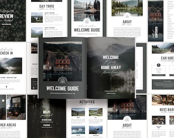 Airbnb-Willkommensbuch-Vorlage, Lake Cabin Airbnb-Handbuch, Mappe für kurzfristige Ferienunterkunft, druckbares Gästebuch, Canva-Vorlage