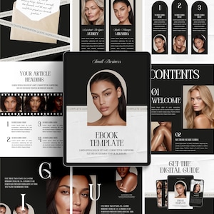Modèle de livre électronique pour entreprise de beauté, guide de luxe sur toile modifiable de 60 pages pour les maquilleurs, les spécialistes des cils et des sourcils, les spécialistes des soins de la peau, les salons de spa