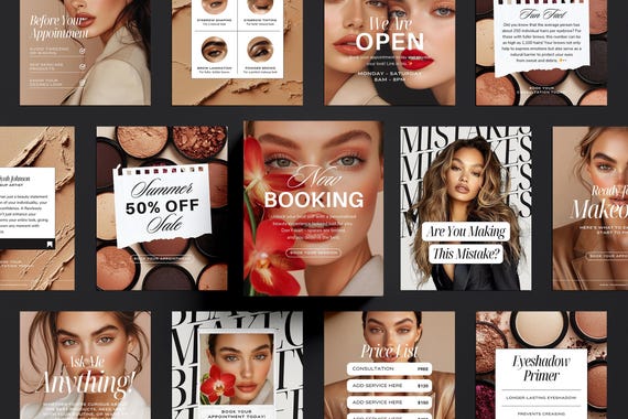 Beauty Instagram Templates: Salon Branding, Social Media Posts (Canva)