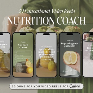 Nutrition Coach Instagram Reels Videos | Nutrition Instagram Templates | Nutritionist Reels Templates | Food Blogger | Health Coach | CANVA