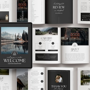 AirBnb Welcome Book Template CANVA | Elegant Black & White Airbnb House Guide | Airbnb Guidebook | VRBO Guest Book | Luxury Vacation Rental