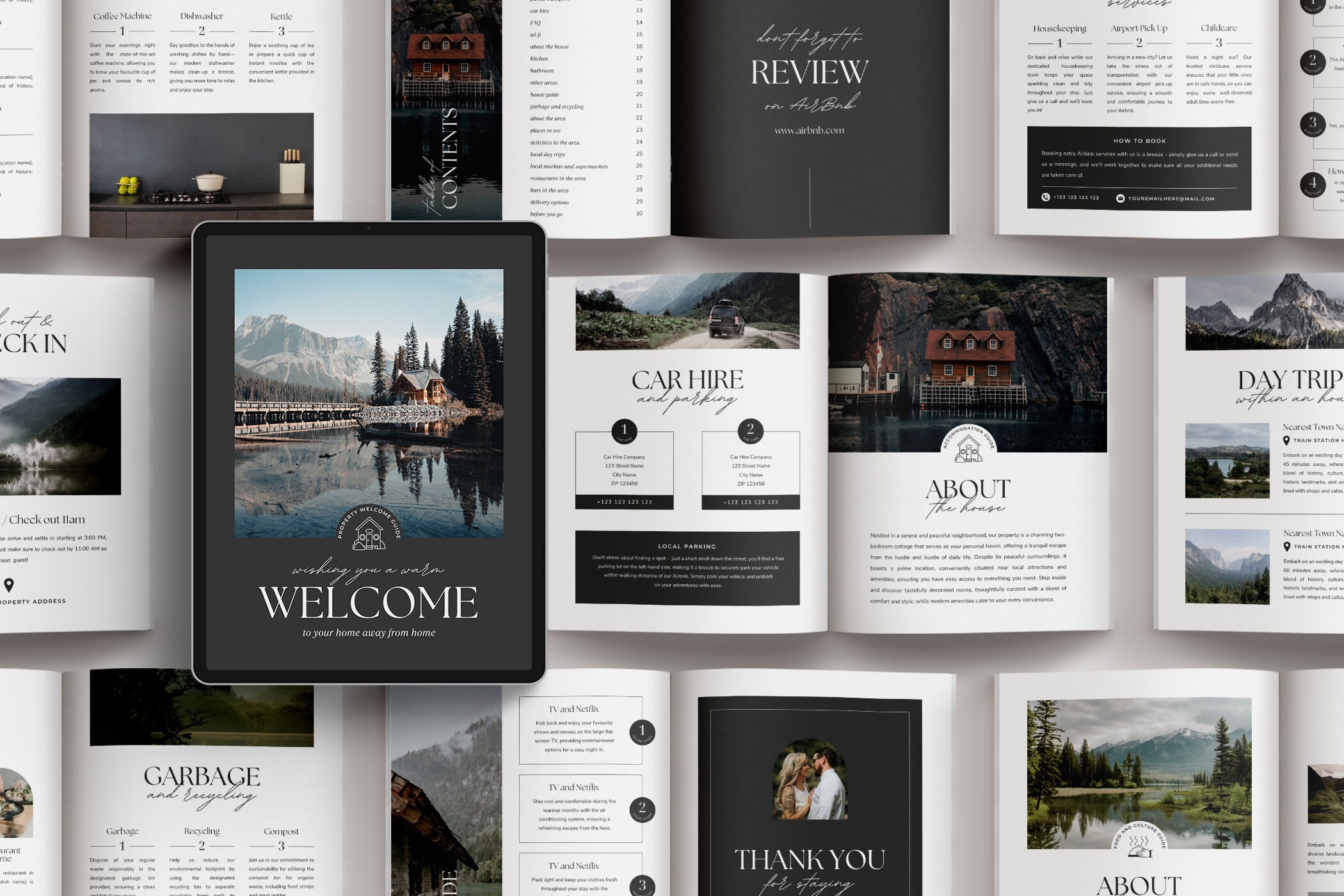 AirBnb Welcome Book Template CANVA | Elegant Black & White Airbnb House Guide | Airbnb Guidebook | VRBO Guest Book | Luxury Vacation Rental