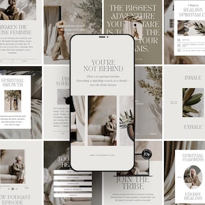 Holistic Wellness Instagram Templates Bundle: Calm Minimalist Social Media Posts for Coaches, Therapists & Healers. Editable Canva Template.